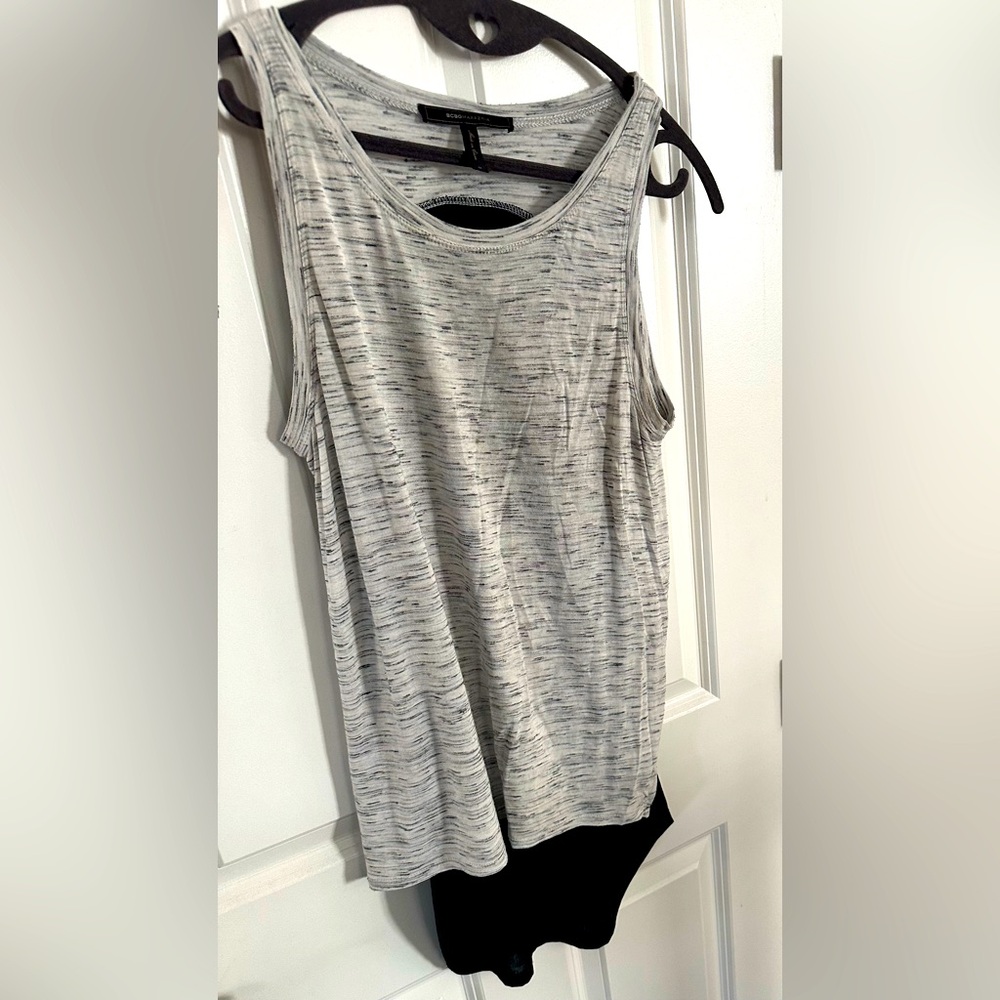 BCBG High-low gray and black sleeveless top.